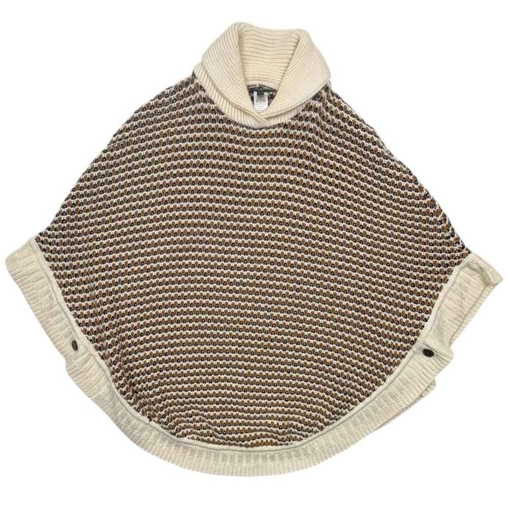 Talbots Wool Blend Chunky Textured Knit Button Side Cowl Neck Poncho Sweater M